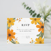 オレンジと黄色の野生の花のリース結婚ズ 出欠カード (スタンド正面)