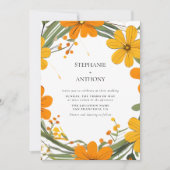 オレンジと黄色の野生の花のリース結婚ズ 招待状 (正面)