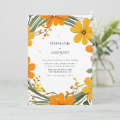 オレンジと黄色の野生の花のリース ウェディング 招待状 (スタンド正面)