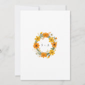 オレンジと黄色の野生の花のリース ウェディング 招待状 (裏面)
