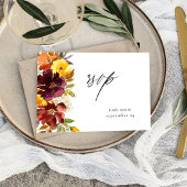 オレンジと黄色の金ゴールドフローラと食事RSVPカード–2W 出欠カード