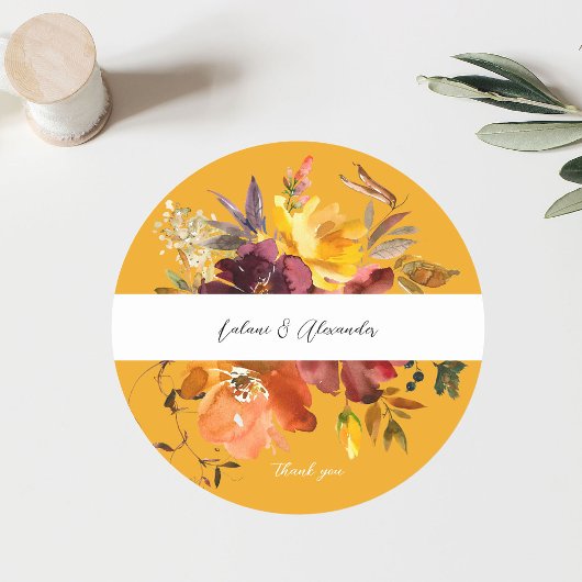 オレンジと黄色の金ゴールドフローラ2V2ありがとう – 金ゴールド ラウンドシール