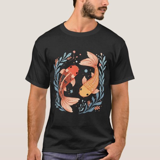 オレンジと黄色の鯉の魚 Tシャツ (正面)
