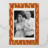 オレンジと黄金色の葉の写真感謝祭 箔シーズンカード (正面)