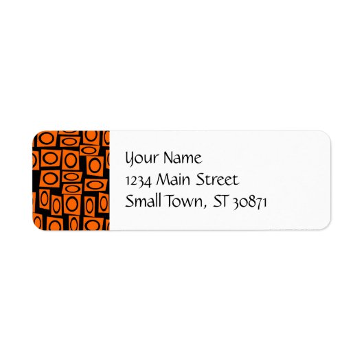 オレンジと黒のおもしろい円の正方形パターンギフト ラベル (正面)