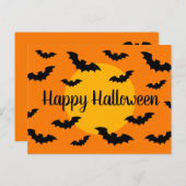 オレンジと黒のこうもりハッピーハローウィンはがき ポストカード (正面/裏面)