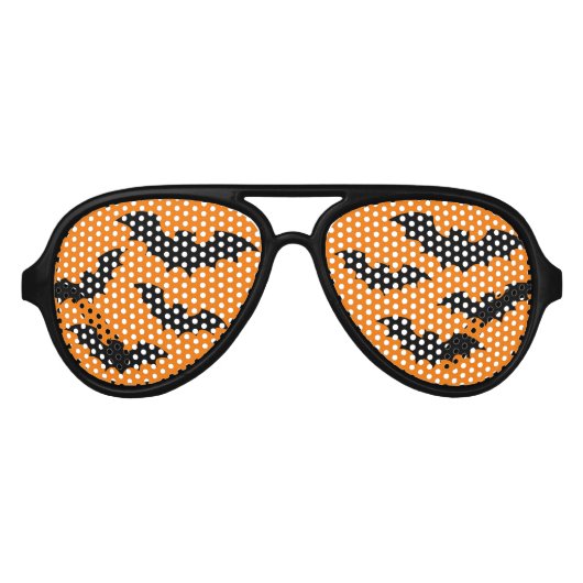 オレンジと黒のこうもりハロウィーンの衣装パーティー アビエーターサングラス (正面)