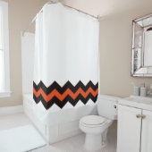 オレンジと黒のアクセント付きシャワーカーテン付き白 シャワーカーテン (インサイチュ)