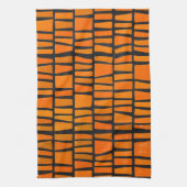オレンジと黒のアフリカの部族パターン キッチンタオル (縦)