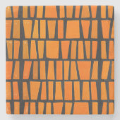 オレンジと黒のアフリカの部族パターン ストーンコースター (正面)