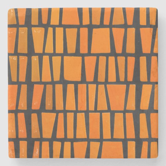 オレンジと黒のアフリカの部族パターン ストーンコースター (正面)