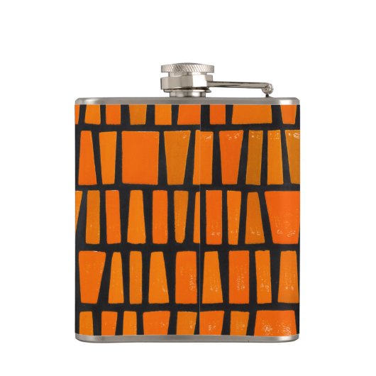 オレンジと黒のアフリカの部族パターン フラスク (裏面)