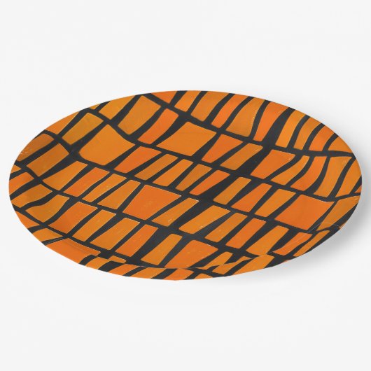 オレンジと黒のアフリカの部族パターン ペーパープレート (アングル)