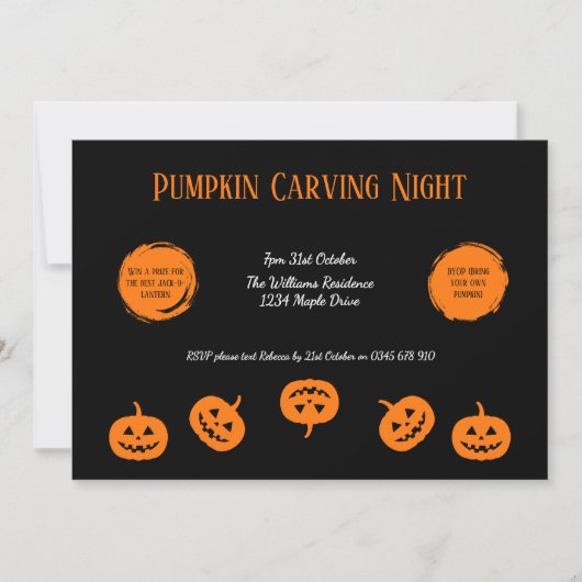 オレンジと黒のカボチャ彫りナイトの招待状 招待状 (正面)