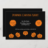 オレンジと黒のカボチャ彫りナイト招待状 招待状 (正面/裏面)