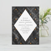 オレンジと黒のグラムフォイルフェイクダマスウェディング 招待状 (スタンド正面)