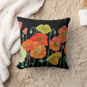 オレンジと黒のケシのケシのアートデコークッション クッション (ブランケット)