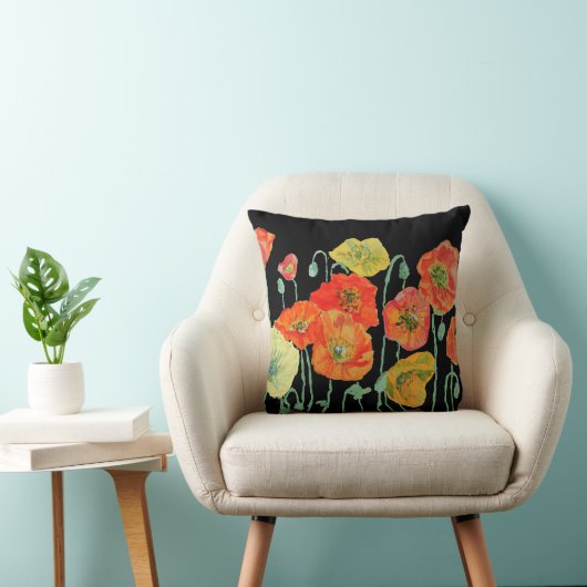 オレンジと黒のケシのケシのアートデコークッション クッション (椅子)