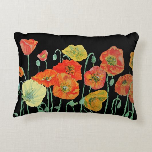 オレンジと黒のケシのデコークッション アクセントクッション (裏面)