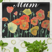 オレンジと黒のケシ水色ムームティータオル キッチンタオル (折り畳み)