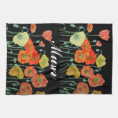 オレンジと黒のケシ水色ムームティータオル キッチンタオル (横)