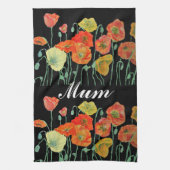 オレンジと黒のケシ水色ムームティータオル キッチンタオル (縦)