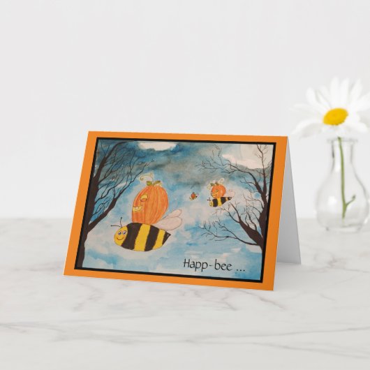 オレンジと黒のジャック・オ・ランタン ハロウィン カード (小さな植物)