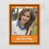オレンジと黒のスクールカラー写真卒業 案内ポストカード (正面)