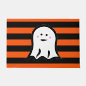 オレンジと黒のストライプのハロウィンガイコツ ドアマット (正面)