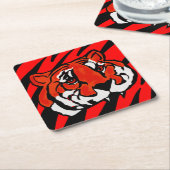 オレンジと黒のストライプ スクエアペーパーコースター (アングル)