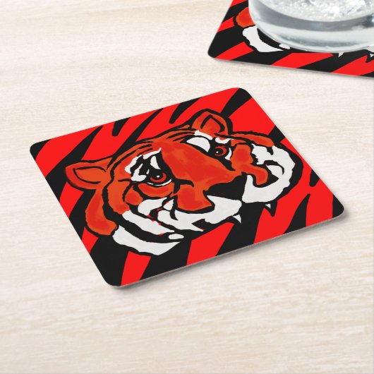 オレンジと黒のストライプ スクエアペーパーコースター (アングル)