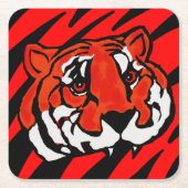 オレンジと黒のストライプ スクエアペーパーコースター (正面)