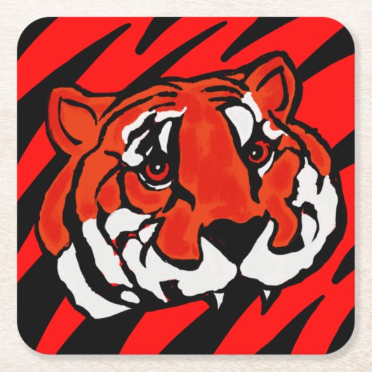 オレンジと黒のストライプ スクエアペーパーコースター (正面)