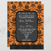 オレンジと黒のダマスクの結婚式 招待状 (正面/裏面)
