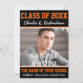 オレンジと黒のチームがスポーツの卒業をカラーに 招待状 (裏面)