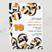 オレンジと黒のチームカラー バレーボール 誕生日パーティー 招待状 (正面/裏面)