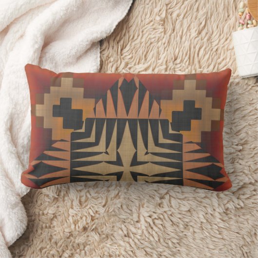 オレンジと黒のテクスチャジオメトリ ランバークッション (ブランケット)