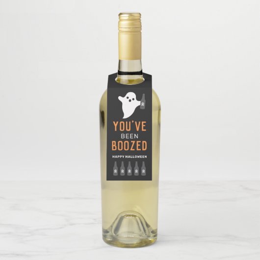 オレンジと黒のハロウィンに酔っぱらった ボトルネックタグ (ボトル)