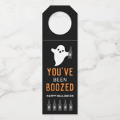 オレンジと黒のハロウィンに酔っぱらった ボトルネックタグ (正面)