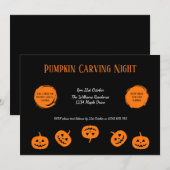 オレンジと黒のハロウィン かぼちゃ彫り ナイト ご招待 招待状 (正面/裏面)