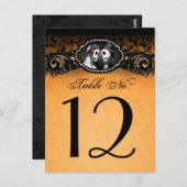 オレンジと黒のハロウィーンスケルトンテーブル番号 ポストカード (正面/裏面)