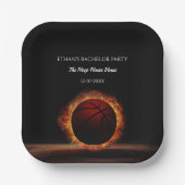 オレンジと黒のバスケットボールチャンピオンの独身パーティー ペーパープレート (正面)