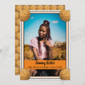 オレンジと黒のバスケットボール卒業 案内状 (正面/裏面)