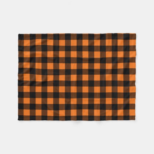 オレンジと黒のバッファローのプレイド フリースブランケット (正面(横))