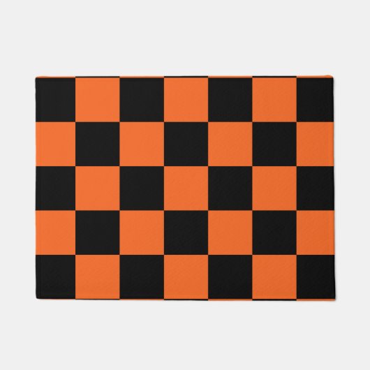 オレンジと黒のバッファローチェックプレイド ドアマット (正面)