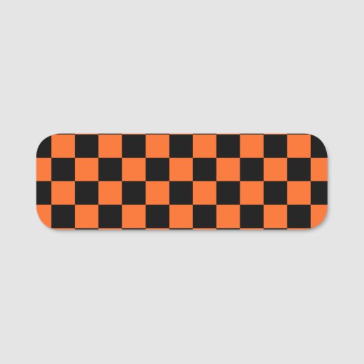 オレンジと黒のバッファローチェックプレイド 名札 (正面)