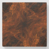 オレンジと黒のフラクタル正方形の石コースター ストーンコースター (正面)