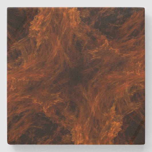 オレンジと黒のフラクタル正方形の石コースター ストーンコースター (正面)