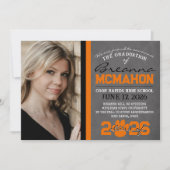 オレンジと黒のポープリント卒業発表 招待状 (正面)