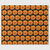 オレンジと黒のマリゴールドの花柄 ラッピングペーパー (フラット)